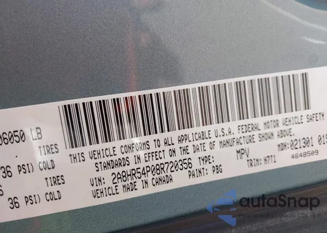 2008 Chrysler Town & Country Touring from USA, damaged, VIN 2A8HR54P08R720356